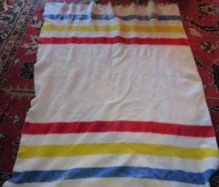 Vintage Wool Hudson Bay Style Stripe Blanket Distressed Cutter
