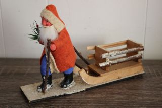 Antique German Santa Claus Pulling Sleigh Candy Container Paper Papier Mache