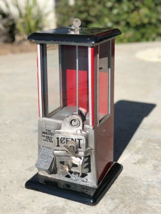 1923 Vintage Antique Black & Red Penny Master Peanut Vending Machine 1 Cent