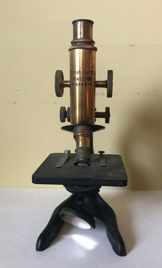 Antique Ernst Leitz Wetzlar Microscope With 2 Lenses - Circa 1920s.
