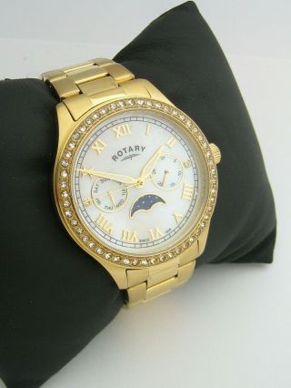 ROTARY WOMENS MOONPHASE WATCH LB00332/41 GOLD STAINLESS STEEL CRYSTALS 2