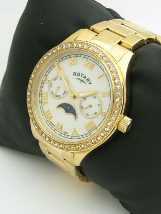 ROTARY WOMENS MOONPHASE WATCH LB00332/41 GOLD STAINLESS STEEL CRYSTALS 3