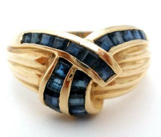 14k Yellow Gold Ring With Sapphire Blue Gemstones Size 7 Vintage Jewelry W