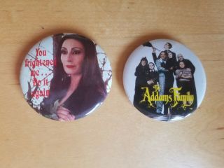 Vintage set of 6 The Addams Family movie pin back buttons 1991 Morticia 3