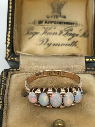 Antique Edwardian 9ct Gold 5 Stone Opal Ring - Birmingham 1906 - Size M 1/2