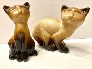 Vintage California Pottery? Stoneware Mcm Retro Siamese Cat Kitten Figurines 6”