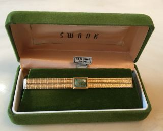 Vintage Swank Tie Clip Bar Clasp,  Jade Main Stone