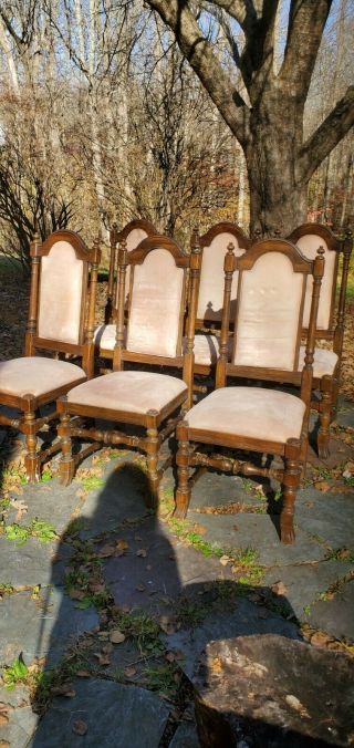 Vintage Ethan Allen Charter Oak Dining Chairs Set Of 6 Walnut Finish