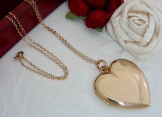 Fabulous Large C1905 Antique 14k 1/4 Gold Shell Heart Locket & Chain Necklace