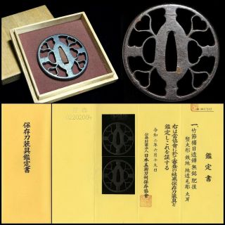 Nbthk Hozon Certificated Higo Tsuba Japanese Edo Antique Sword Fitting