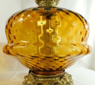 Pair Antique/Vtg MCM Mid Century Modern Amber Glass 3 - Way Lite Globe Table Lamps 4