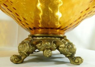 Pair Antique/Vtg MCM Mid Century Modern Amber Glass 3 - Way Lite Globe Table Lamps 6