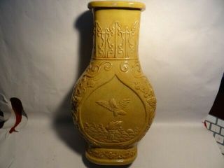 Fine Antique Chinese Qing Yellow Glazed Porcelain Vase Raised Decoration