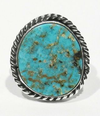 Big Vintage 70s Signed Navajo 925 Silver Natural Cripple Creek Turquoise Ring 6
