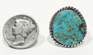 Big Vintage 70s Signed Navajo 925 Silver Natural Cripple Creek Turquoise Ring 6 2