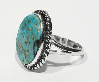 Big Vintage 70s Signed Navajo 925 Silver Natural Cripple Creek Turquoise Ring 6 3