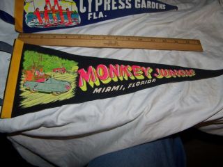 3 VINTAGE PENNANTS FROM FLORIDA 1960 ' S MONKEY JUNGLE - ST AUGUSTINE - CYPRESS 2