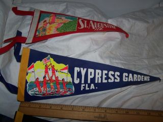 3 VINTAGE PENNANTS FROM FLORIDA 1960 ' S MONKEY JUNGLE - ST AUGUSTINE - CYPRESS 3