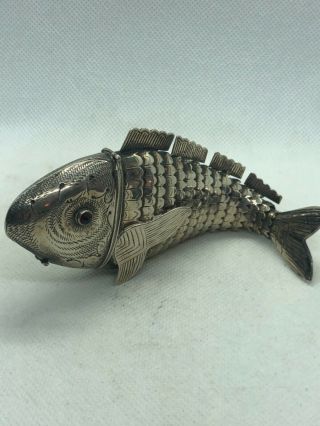 Antique19th Dutch Or German Articulated Sterling Silver Snuff Spices Box Fish