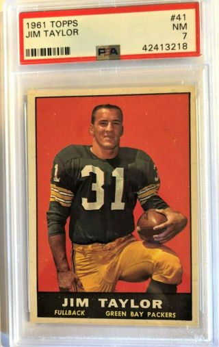 1961 Topps Football 41 Jim Taylor - - Packers Hall Of Famer - - Psa 7