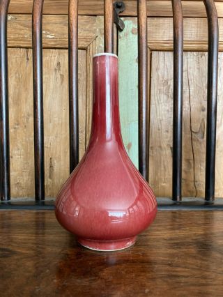 Old Chinese Copper Red Glazed Bottle Vase Drilled As A Lamp