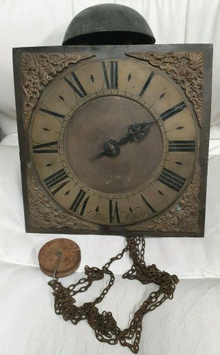 Early 30 Hour Longcase/grandfather Clock Brass Dial & Movement -