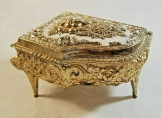 Grand Piano Jewelry Trinket Box Vintage Gold Tone Rose Floral Ornate
