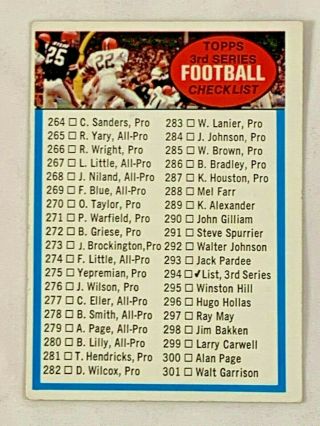1972 Topps Football Topps 3rd Series Checklist High Number 294
