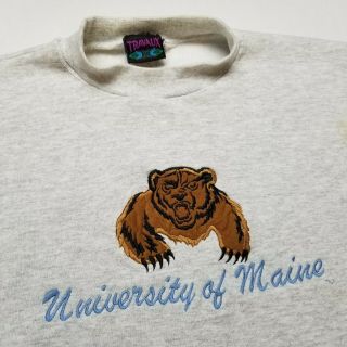 Vtg University of Maine Sweatshirt Mens L Travaux Bananas Bear Gray USA 80s U92 2