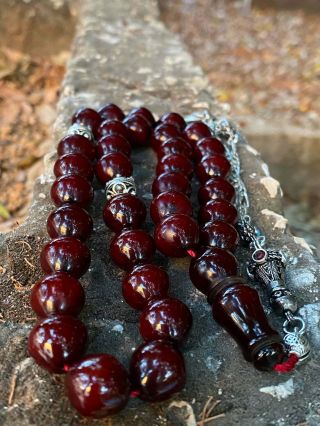 Handmade German Faturan Rosary Islamic Prayer 33 Beads Misbaha Tasbih 67grm Red