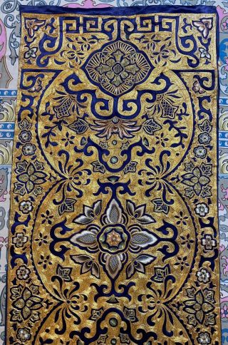 Antique Chinese Silk Hand Embroidery Panel Gold Threads Lotus Flower 45 X 108 Cm 2