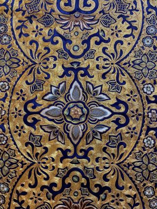 Antique Chinese Silk Hand Embroidery Panel Gold Threads Lotus Flower 45 X 108 Cm 3