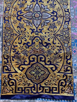 Antique Chinese Silk Hand Embroidery Panel Gold Threads Lotus Flower 45 X 108 Cm 6