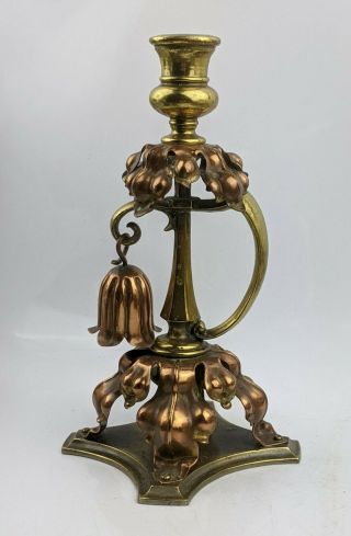 Antique Arts & Crafts Period Copper Brass Candlestick Chamberstick Was Benson ?