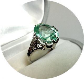 " Montana " Natural Green Sapphire Ring 8.  95ct - Vintage 14k W.  Gold Mtg.  -
