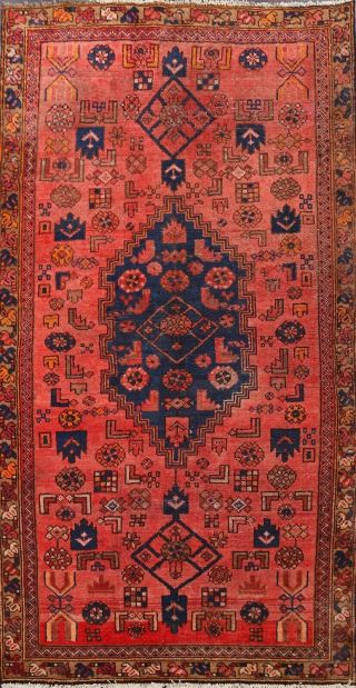 Vintage Red Geometric Hamedan Hand - Knotted Area Rug Oriental Tribal Carpet 4 