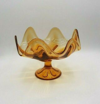 Vintage Viking Glass Amber 6 Petal Footed Pedestal Compote Candy Dish