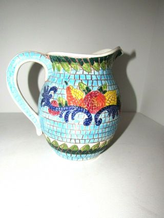 Mosaic Pitcher Jug Handcrafted Made In Italy Fruits/vegetables Design Vintage 8 "