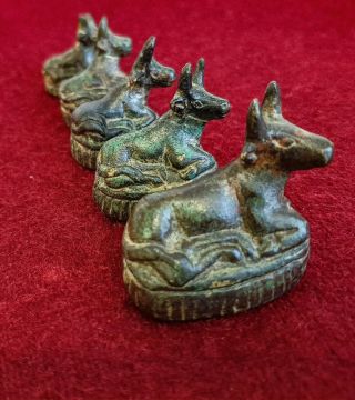 Set 5 Antique Burmese Bronze Opium Weights Cows Shiva Bull Buffalo Old Chinese