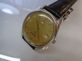 RADO GREEN HORSE MENS WATCH DATE AUTOMATIC LEATHER BRACELET GOLD DIAL 3