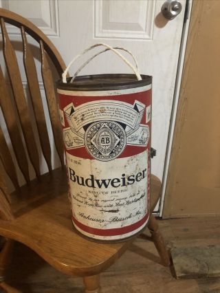 Vintage Bud Budweiser Beer Can Shape Floating Cooler W/ Rope Handle & Orig.  Box.