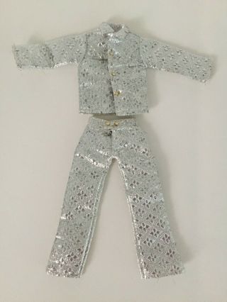 Vintage Barbie Clone Maddie Mod Silver Metallic Jacket,  Pants Suit Sparkling