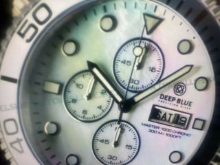 Deep Blue 44mm Master 1000 Quartz Chronograph White Mop Dial Sapphire Diver