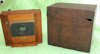 Antique Wooden E.  & H.  T.  Anthony Champion Folding Camera,  2 Plate Holders,  Box