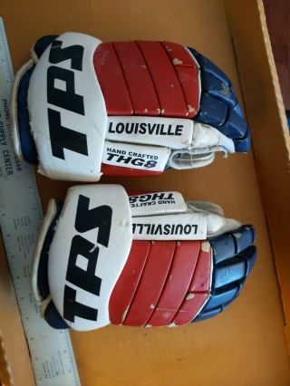 Louisville Tps Hockey Gloves Red White Blue Thg8 12 " Vintage Ice