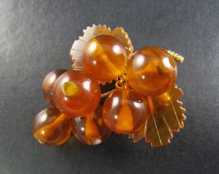 Vintage Grape Cluster Brooch Pin Raisin Beads Amber Color (br21)