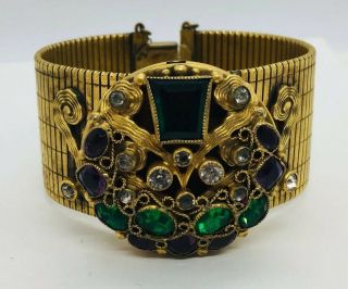 Sandor Antique Gold Plated Moghul Design Rhinestone Locket Bracelet