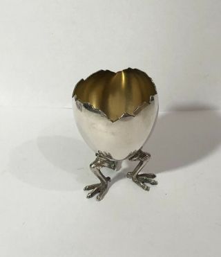 2 ANTIQUE 19THC GORHAM STERLING SILVER EGG CUPS W/ CHICKEN LEGS FEET FOOTED PAIR 3