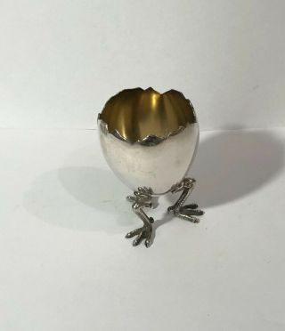 2 ANTIQUE 19THC GORHAM STERLING SILVER EGG CUPS W/ CHICKEN LEGS FEET FOOTED PAIR 4