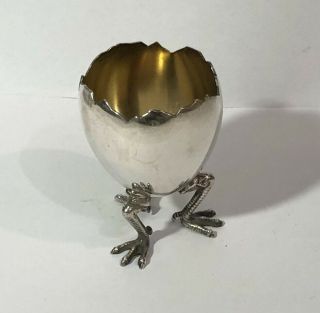 2 ANTIQUE 19THC GORHAM STERLING SILVER EGG CUPS W/ CHICKEN LEGS FEET FOOTED PAIR 5
